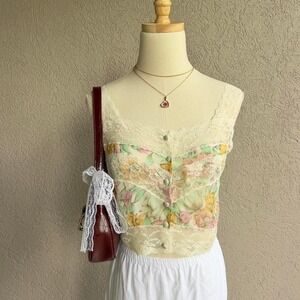 Vintage Gold Label Victoria's Lace Blouse‎ Lingerie Top w/ Buttons Fits XS Fairy